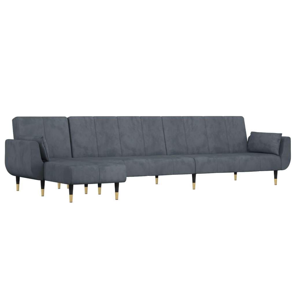 L-shaped sofa bed dark grey 275x140x70 cm velvet