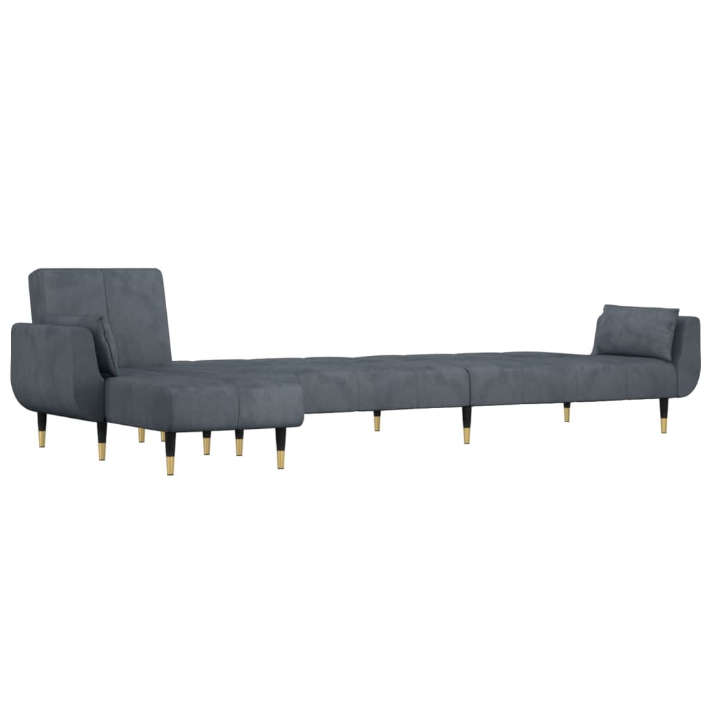 L-shaped sofa bed dark grey 275x140x70 cm velvet