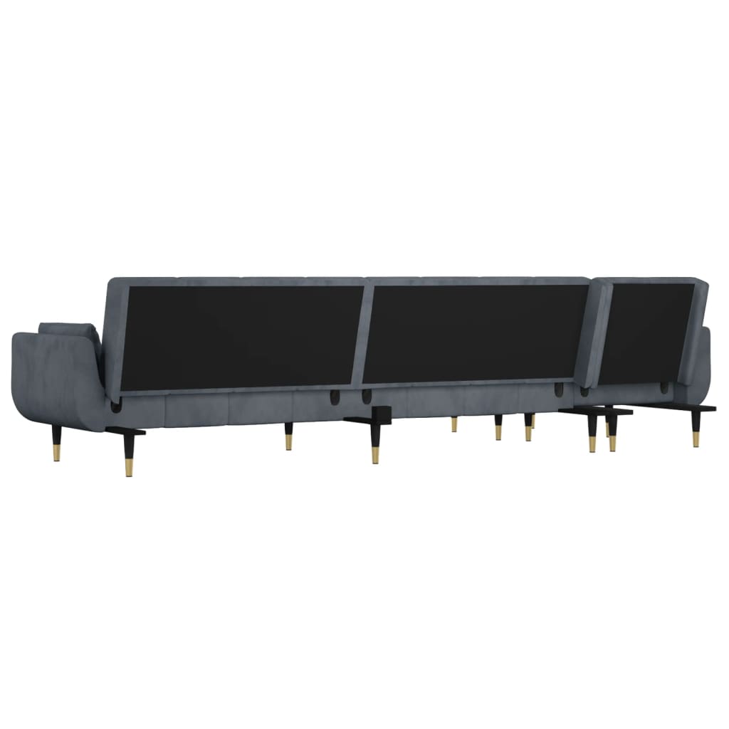L-shaped sofa bed dark grey 275x140x70 cm velvet