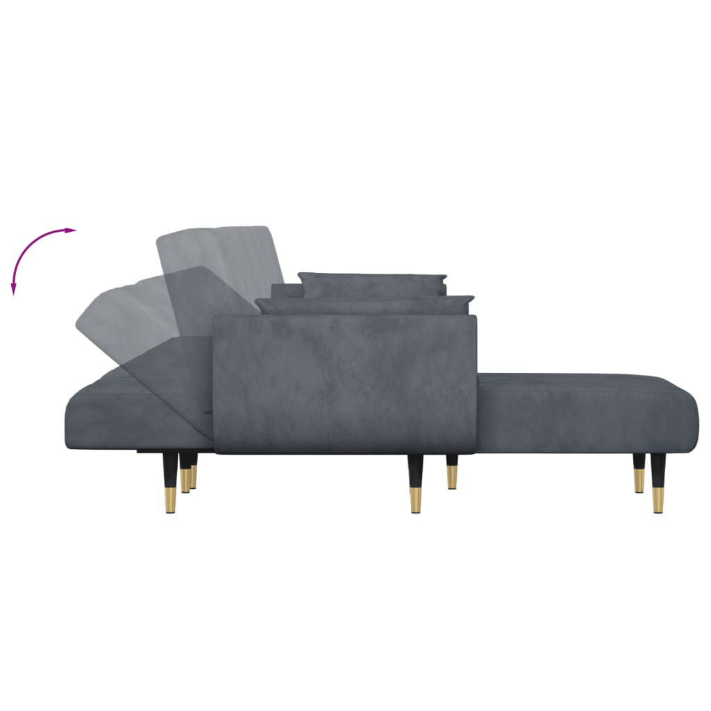 L-shaped sofa bed dark grey 275x140x70 cm velvet