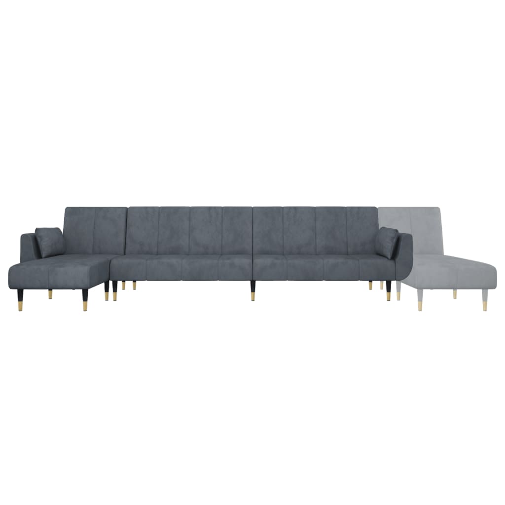 L-shaped sofa bed dark grey 275x140x70 cm velvet
