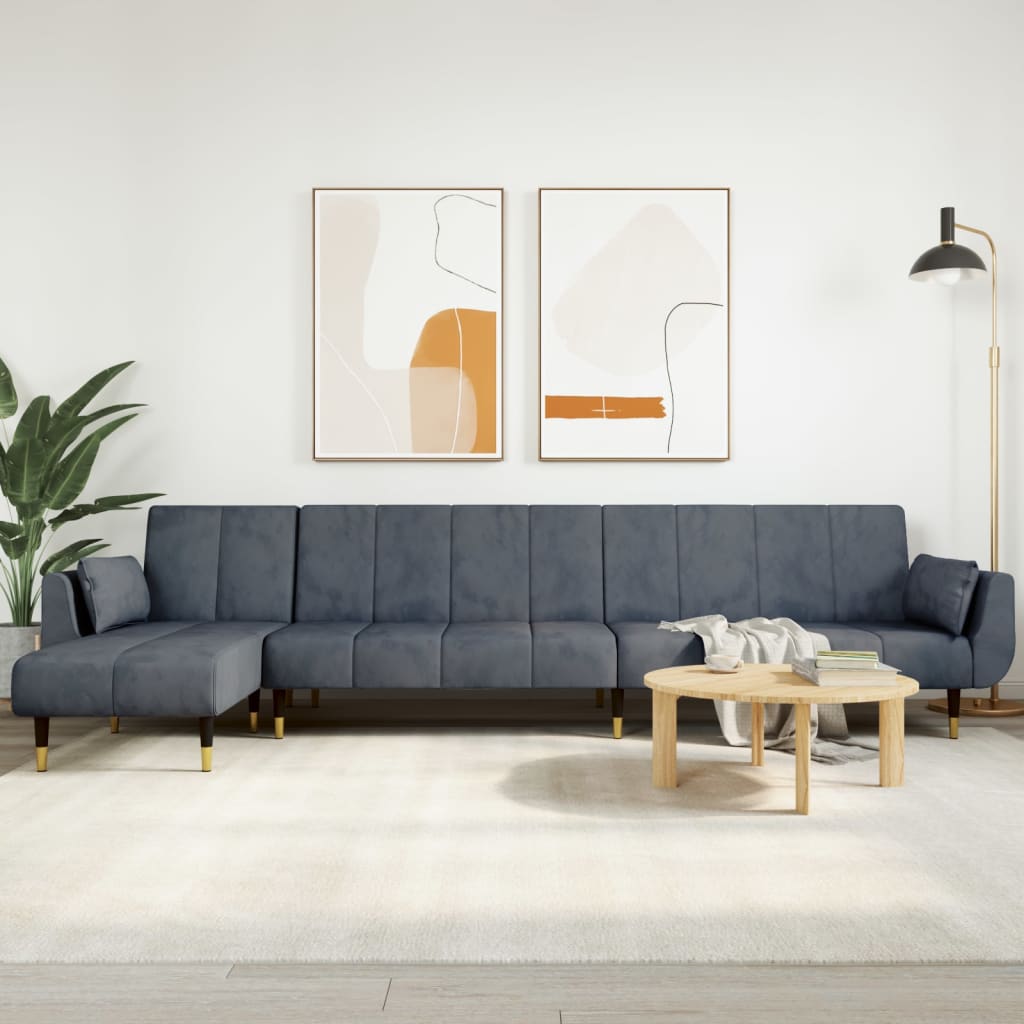 L-shaped sofa bed dark grey 275x140x70 cm velvet