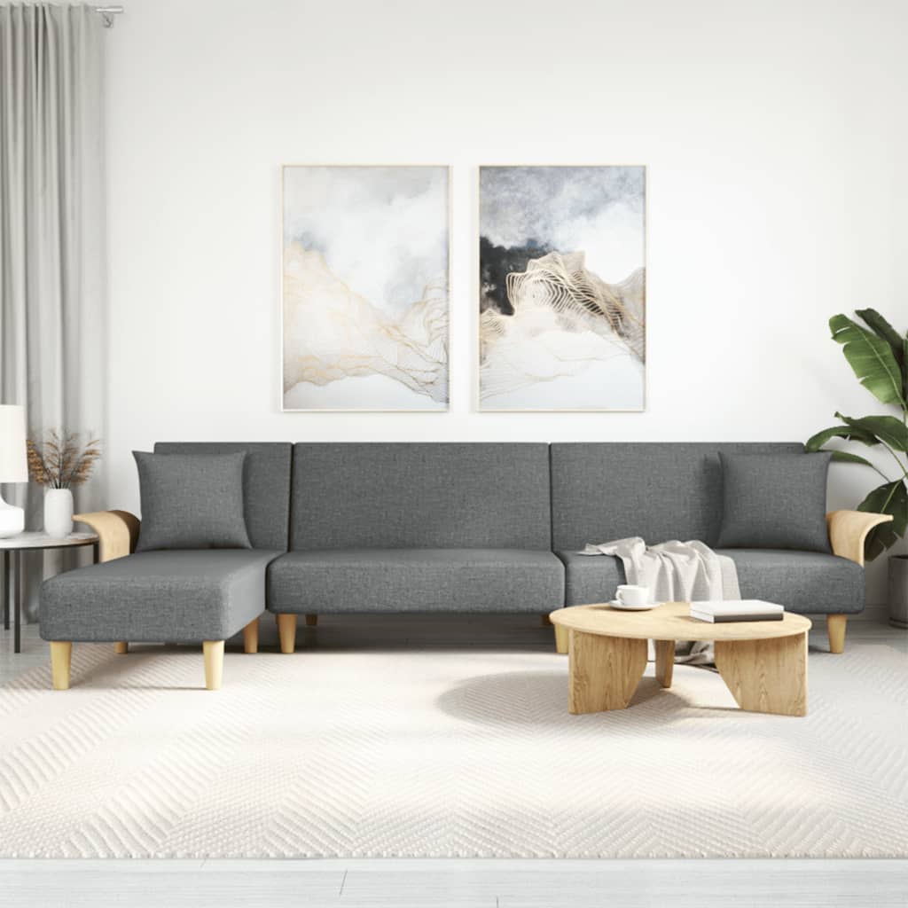 L-shaped sofa bed in dark grey 279x140x70 cm fabric