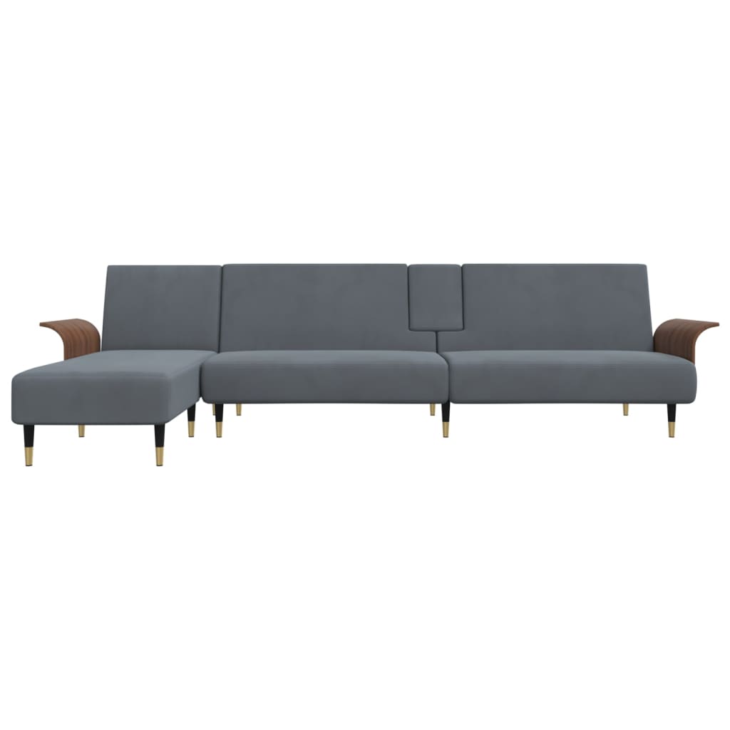 L-shaped sofa bed dark grey 279x140x70 cm velvet