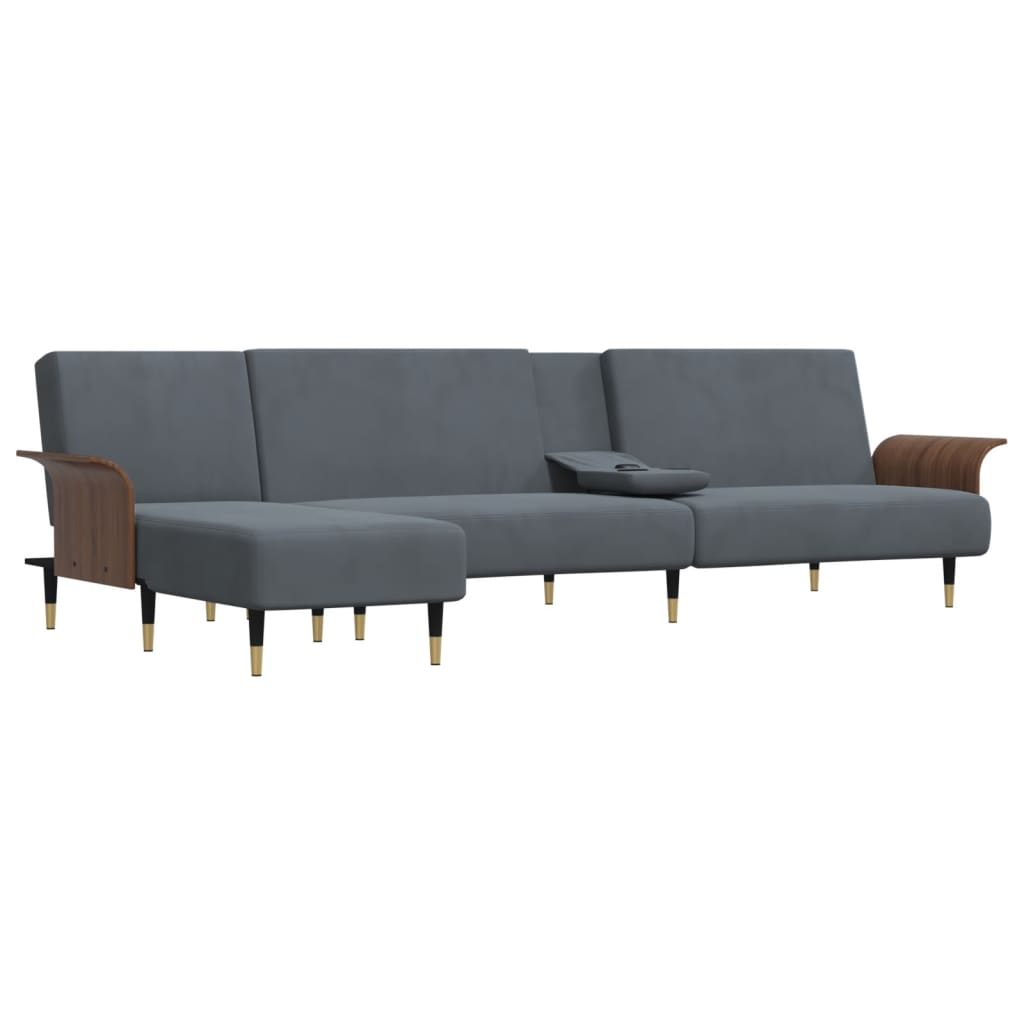 L-shaped sofa bed dark grey 279x140x70 cm velvet