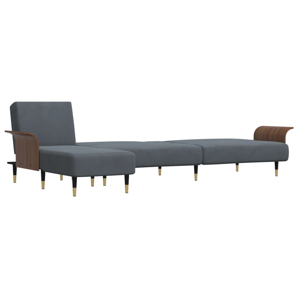 L-shaped sofa bed dark grey 279x140x70 cm velvet