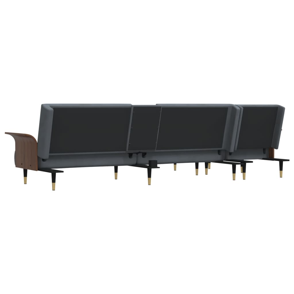 L-shaped sofa bed dark grey 279x140x70 cm velvet
