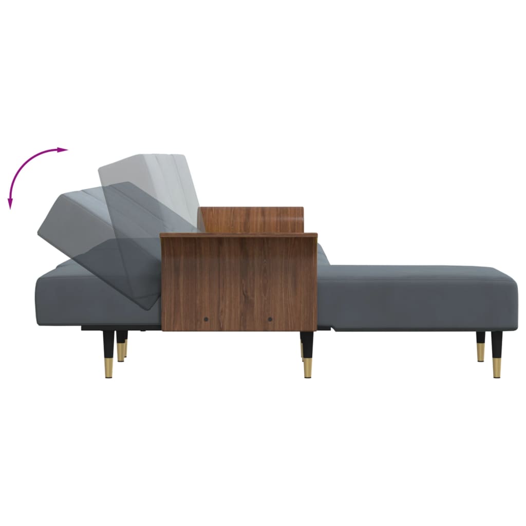 L-shaped sofa bed dark grey 279x140x70 cm velvet