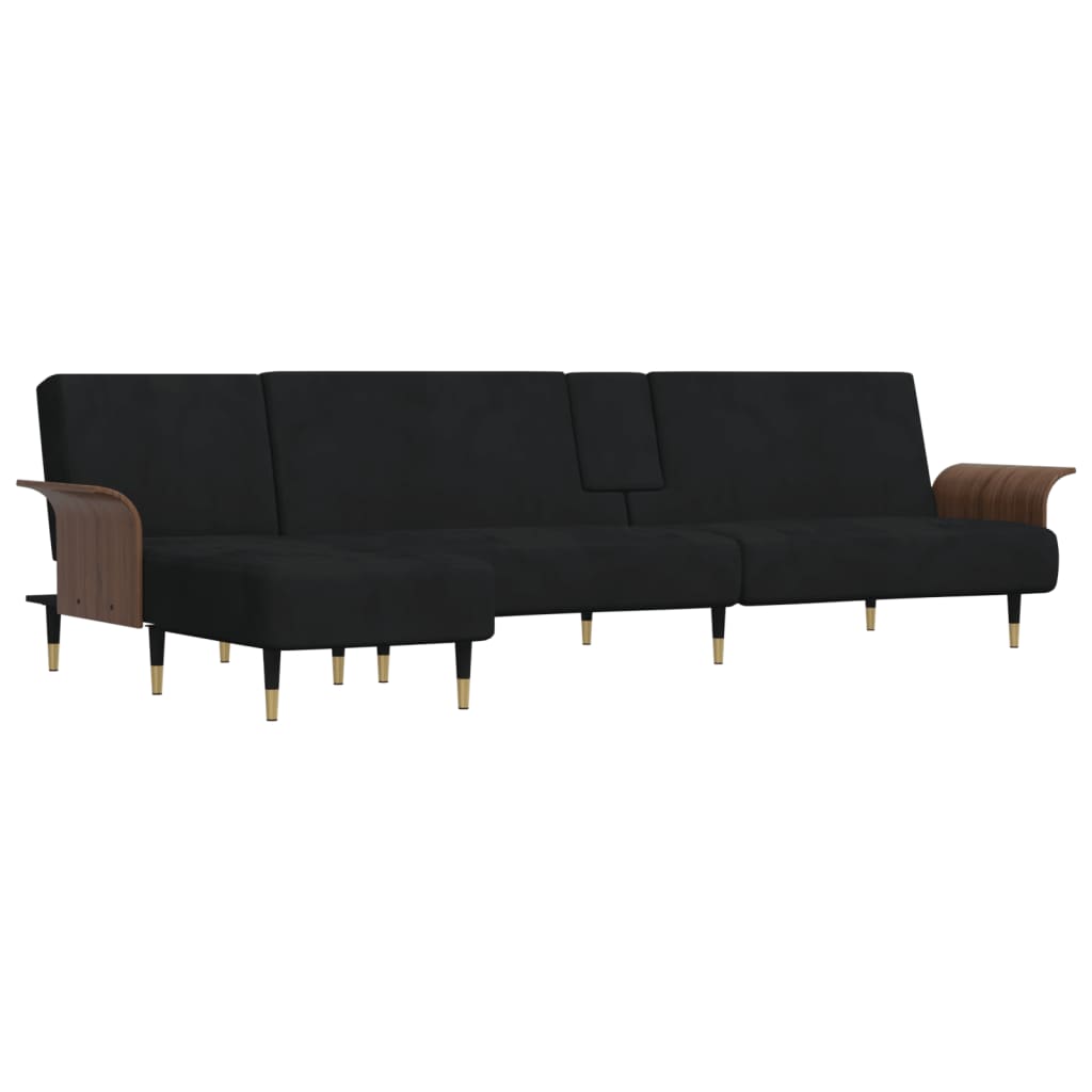 L-shaped sofa bed black 279x140x70 cm velvet