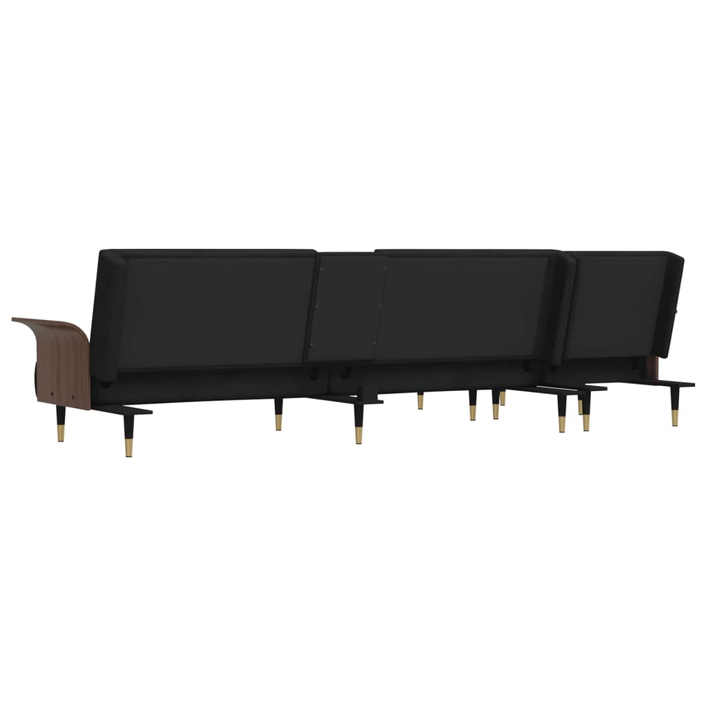 L-shaped sofa bed black 279x140x70 cm velvet