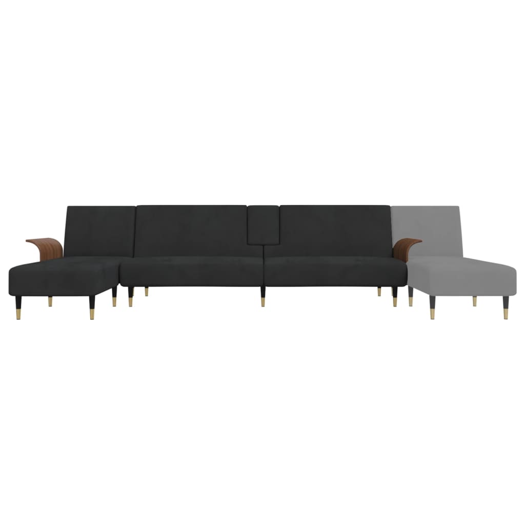 L-shaped sofa bed black 279x140x70 cm velvet