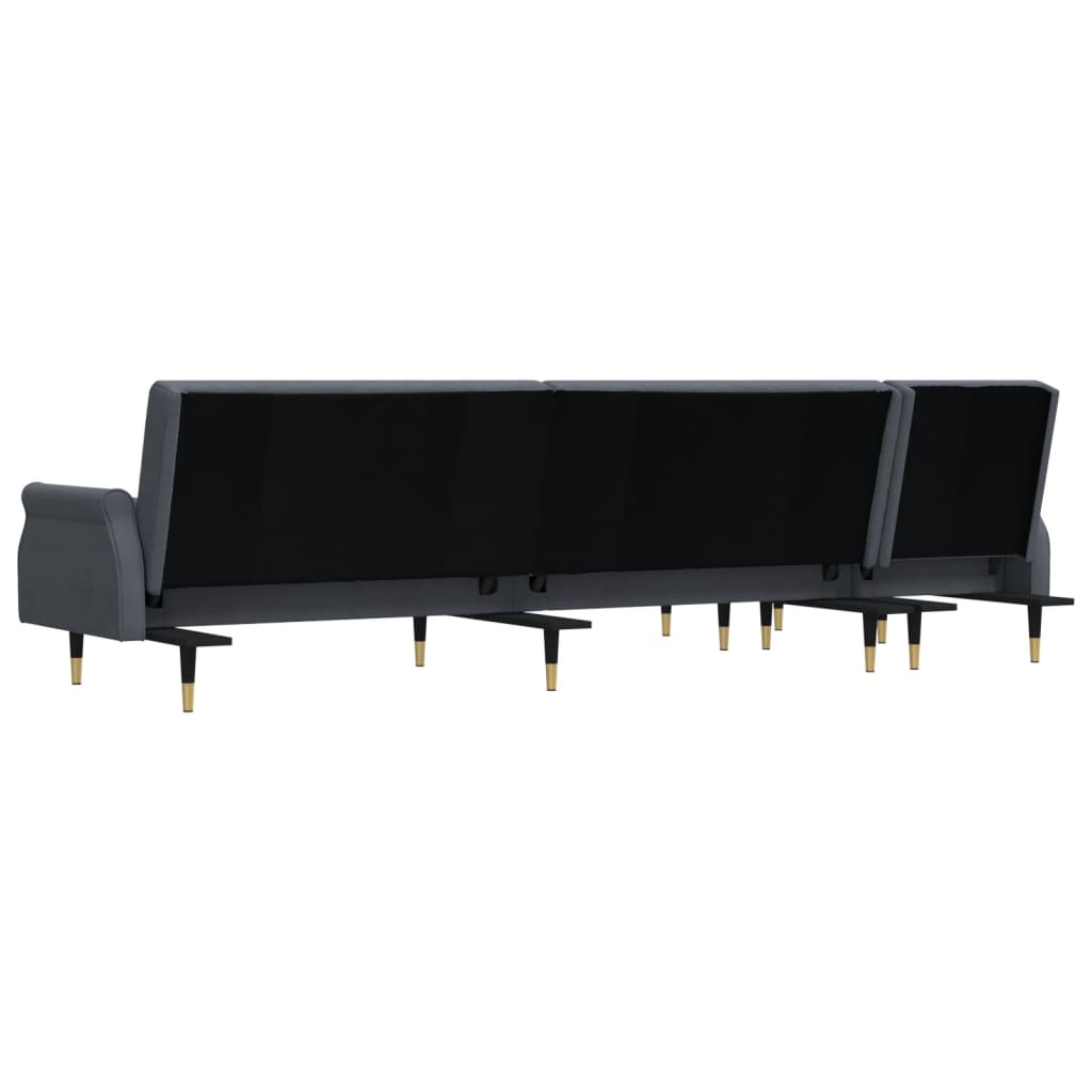 L-shaped sofa bed dark grey 271x140x70 cm velvet