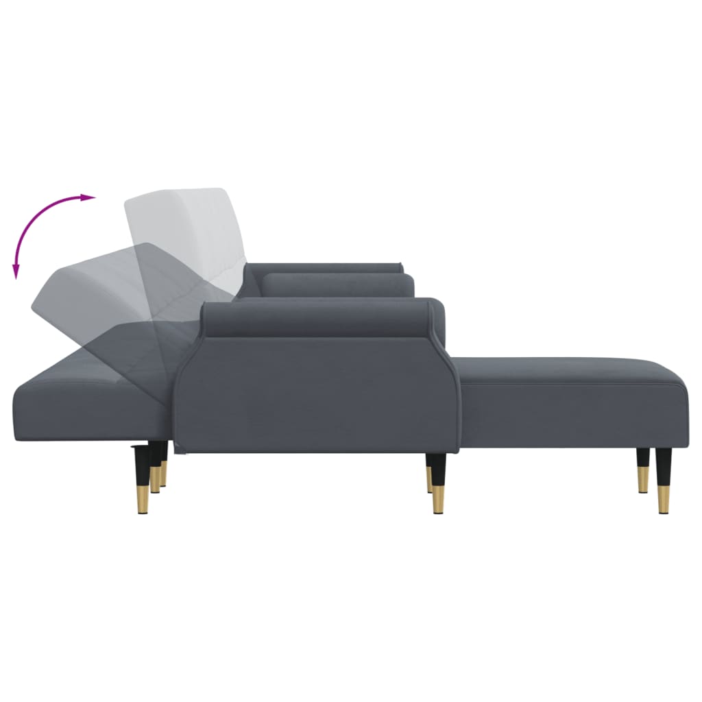 L-shaped sofa bed dark grey 271x140x70 cm velvet