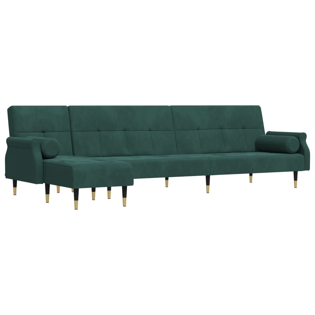 L-shaped sofa bed dark green 271x140x70 cm velvet