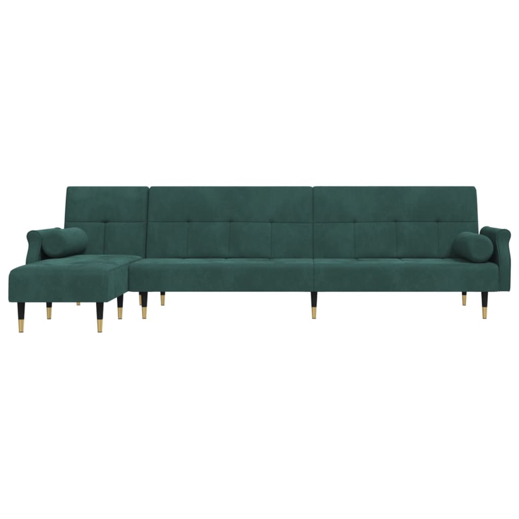 L-shaped sofa bed dark green 271x140x70 cm velvet