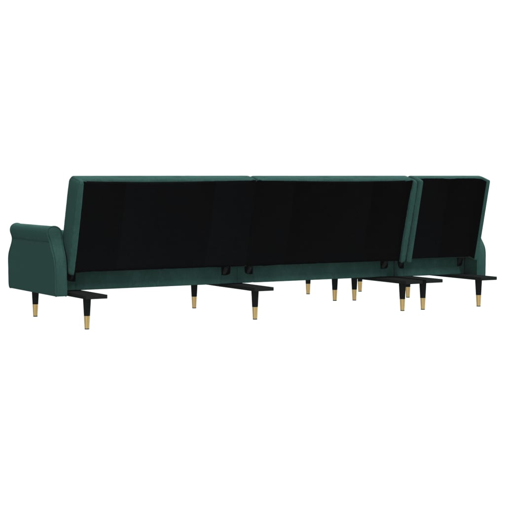 L-shaped sofa bed dark green 271x140x70 cm velvet