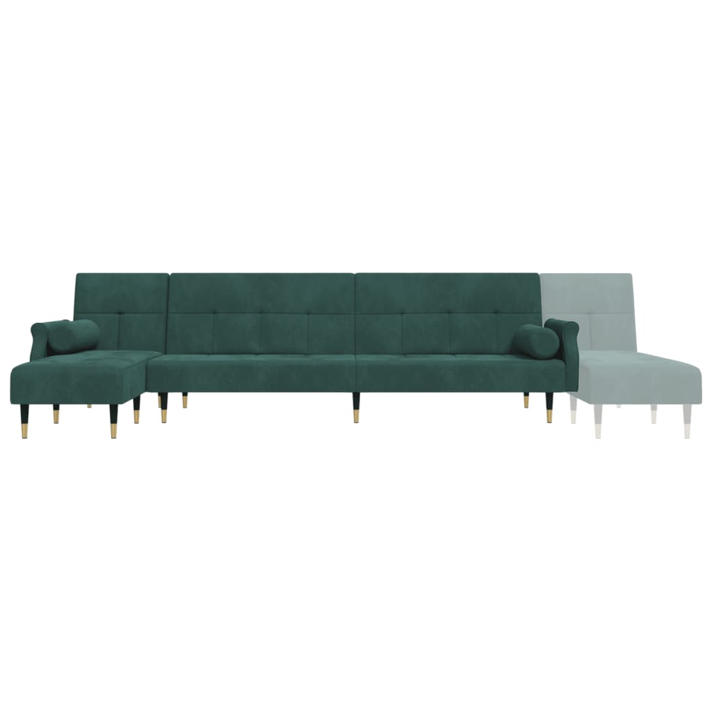 L-shaped sofa bed dark green 271x140x70 cm velvet