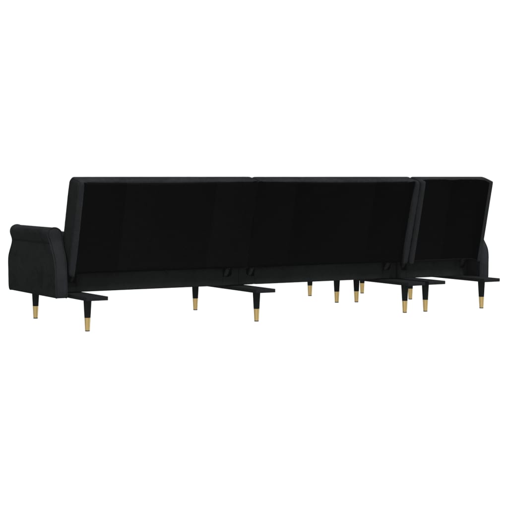 L-shaped sofa bed black 271x140x70 cm velvet