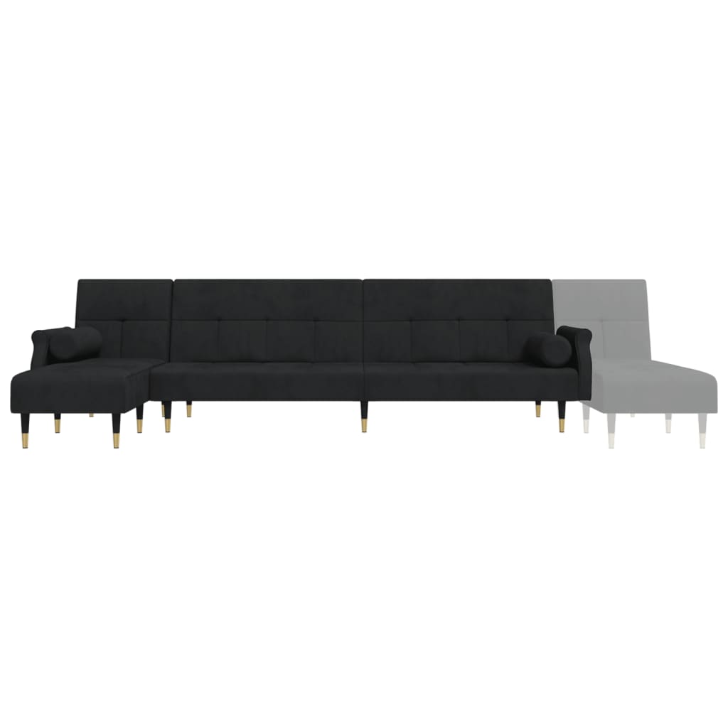 L-shaped sofa bed black 271x140x70 cm velvet
