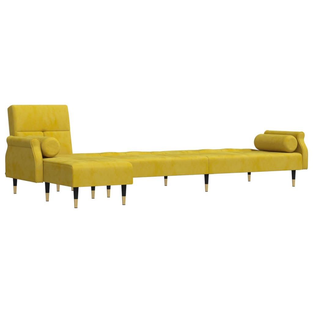 L-shaped sofa bed yellow 271x140x70 cm velvet