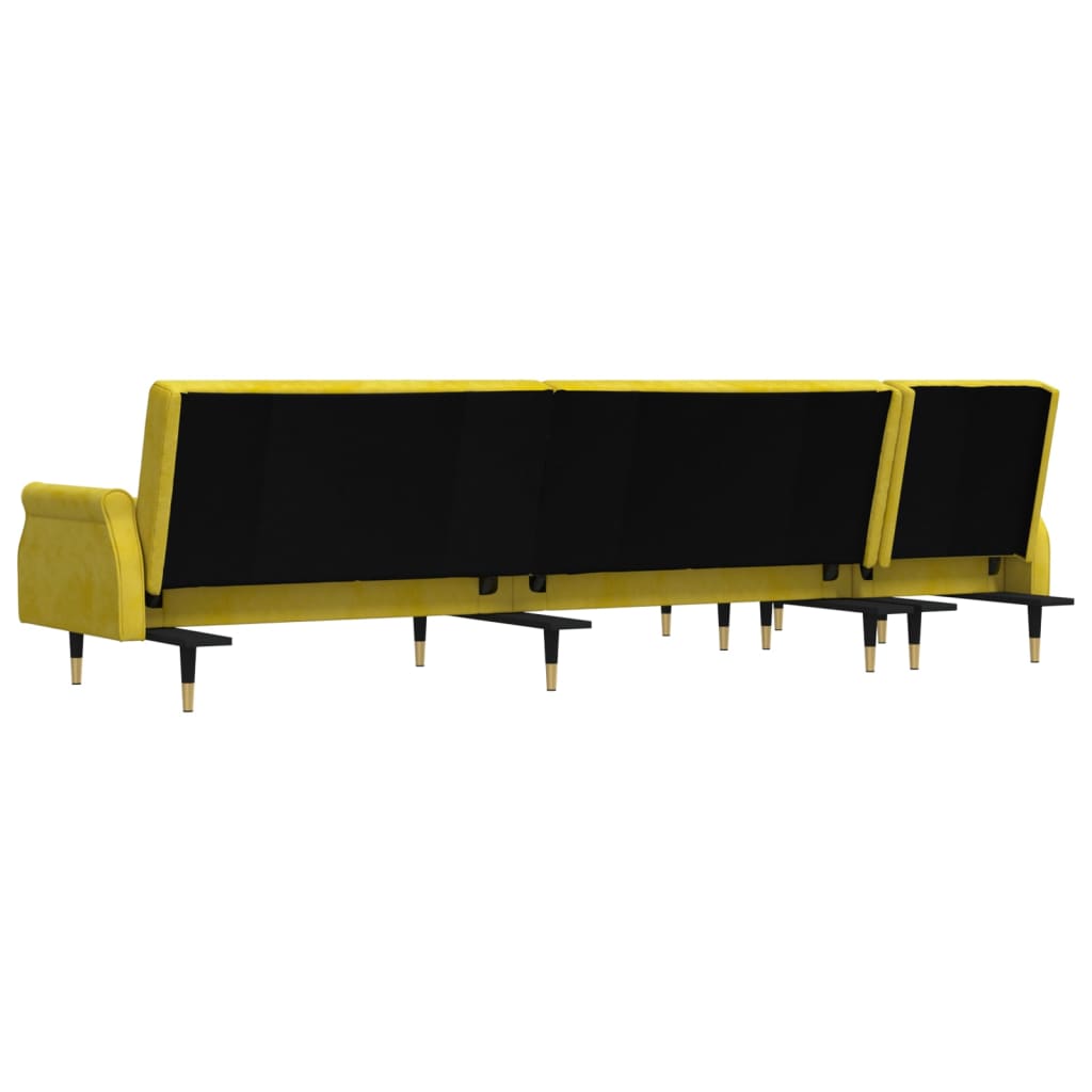 L-shaped sofa bed yellow 271x140x70 cm velvet