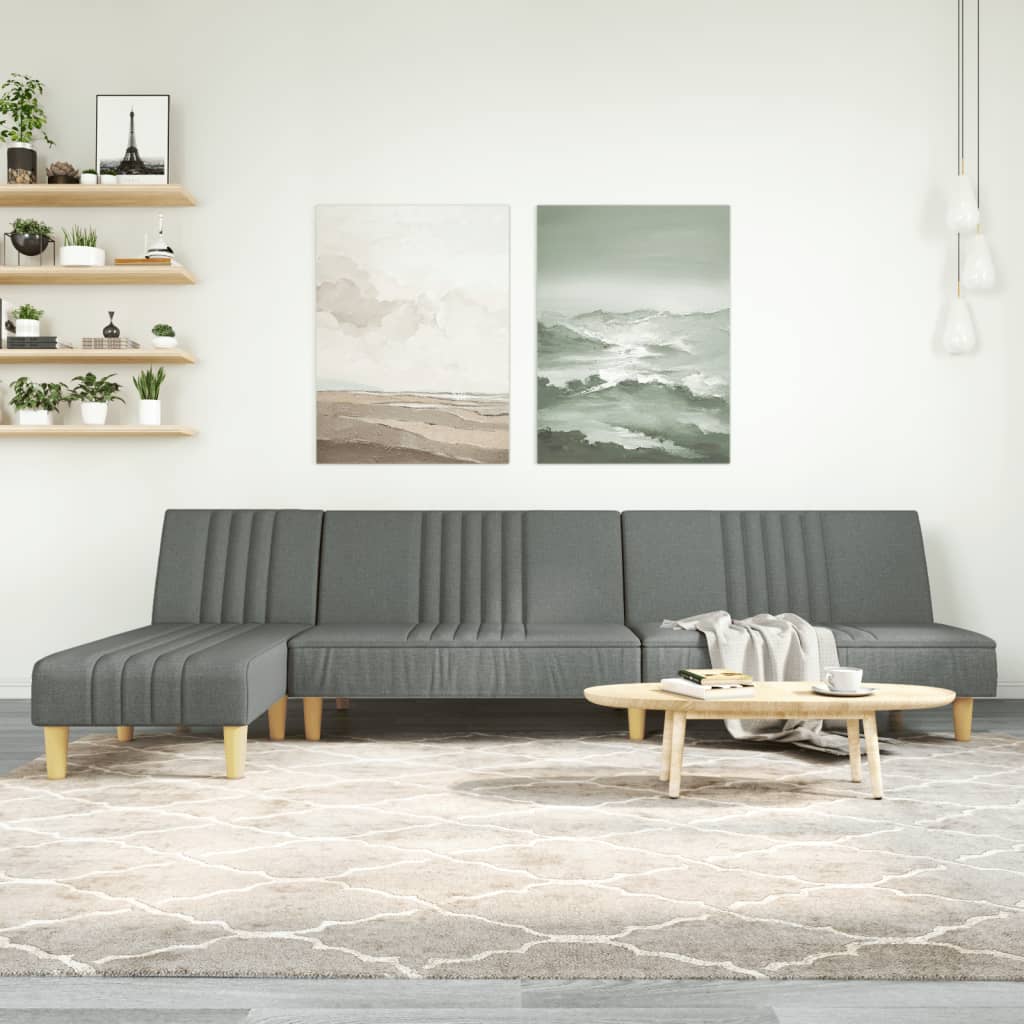 L-shaped sofa bed in dark grey 255x140x70 cm fabric