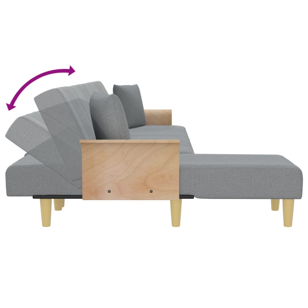 L-shaped sofa bed light grey 279x140x70 cm fabric
