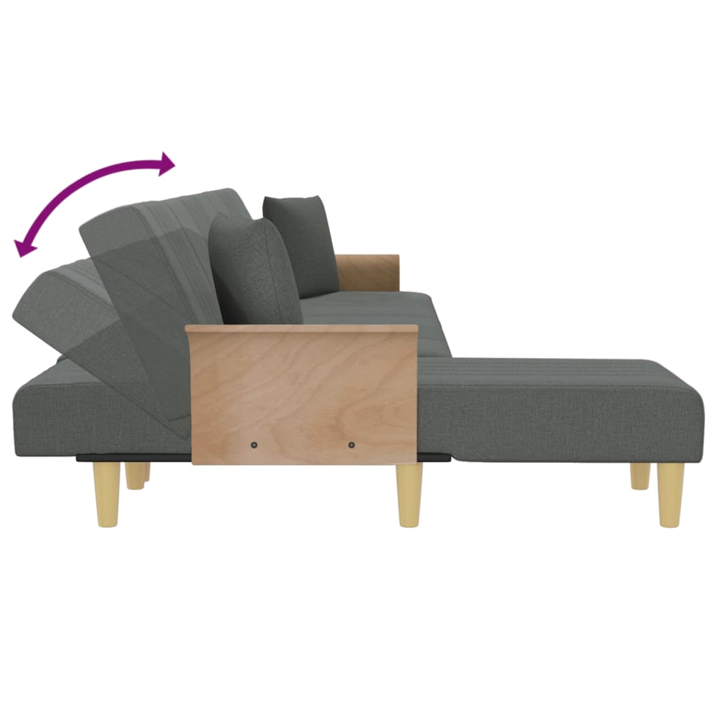 L-shaped sofa bed in dark grey 279x140x70 cm fabric