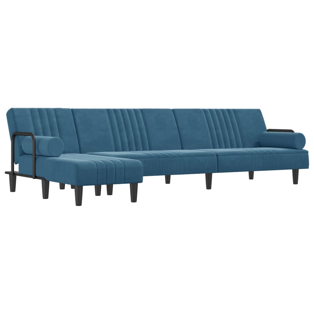 L-shaped sofa bed blue 260x140x70 cm velvet