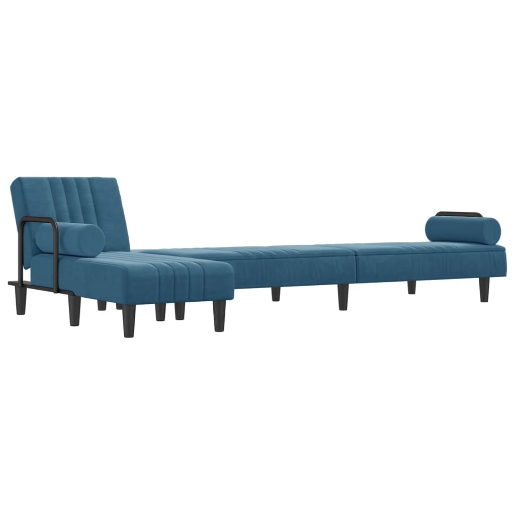 L-shaped sofa bed blue 260x140x70 cm velvet
