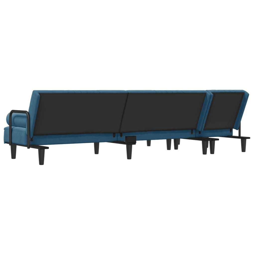 L-shaped sofa bed blue 260x140x70 cm velvet