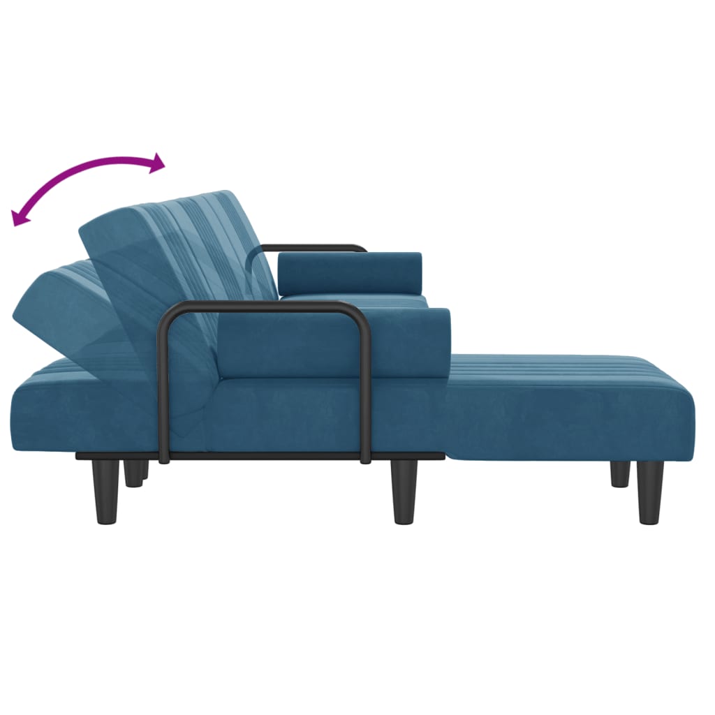 L-shaped sofa bed blue 260x140x70 cm velvet