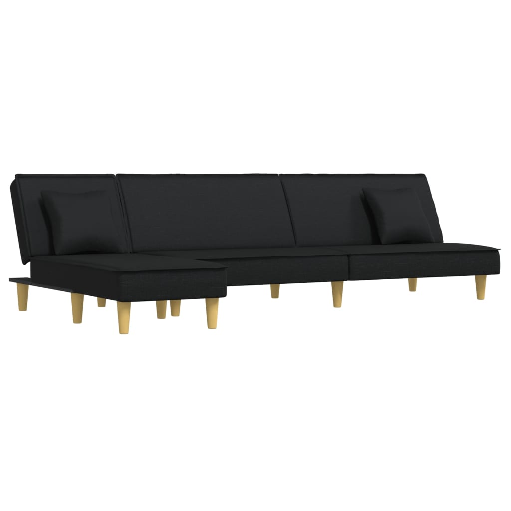 L-shaped sofa bed black 255x140x70 cm fabric