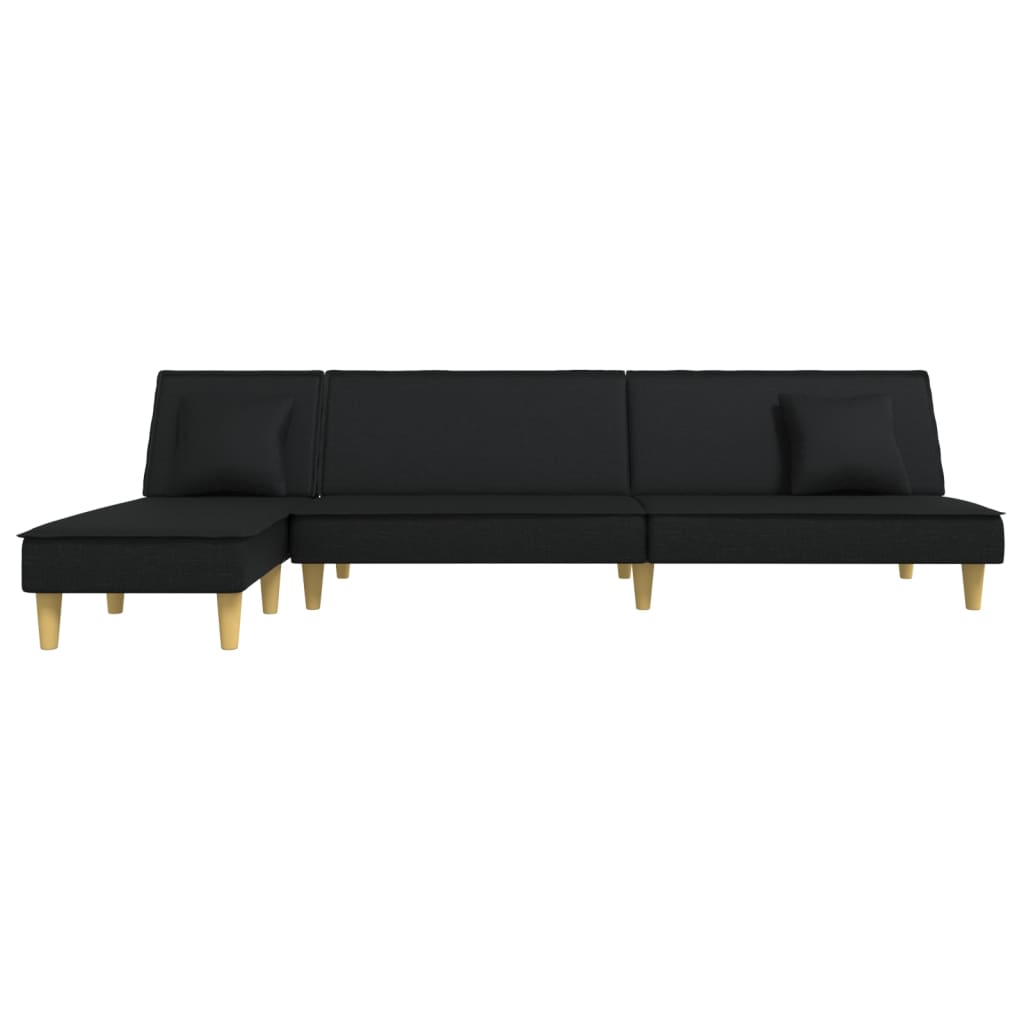 L-shaped sofa bed black 255x140x70 cm fabric
