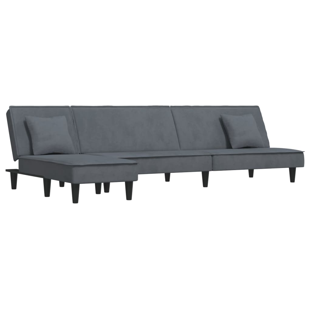 L-shaped sofa bed dark grey 255x140x70 cm velvet