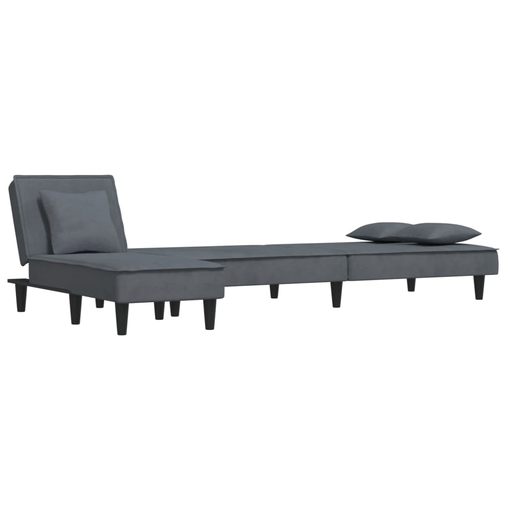 L-shaped sofa bed dark grey 255x140x70 cm velvet