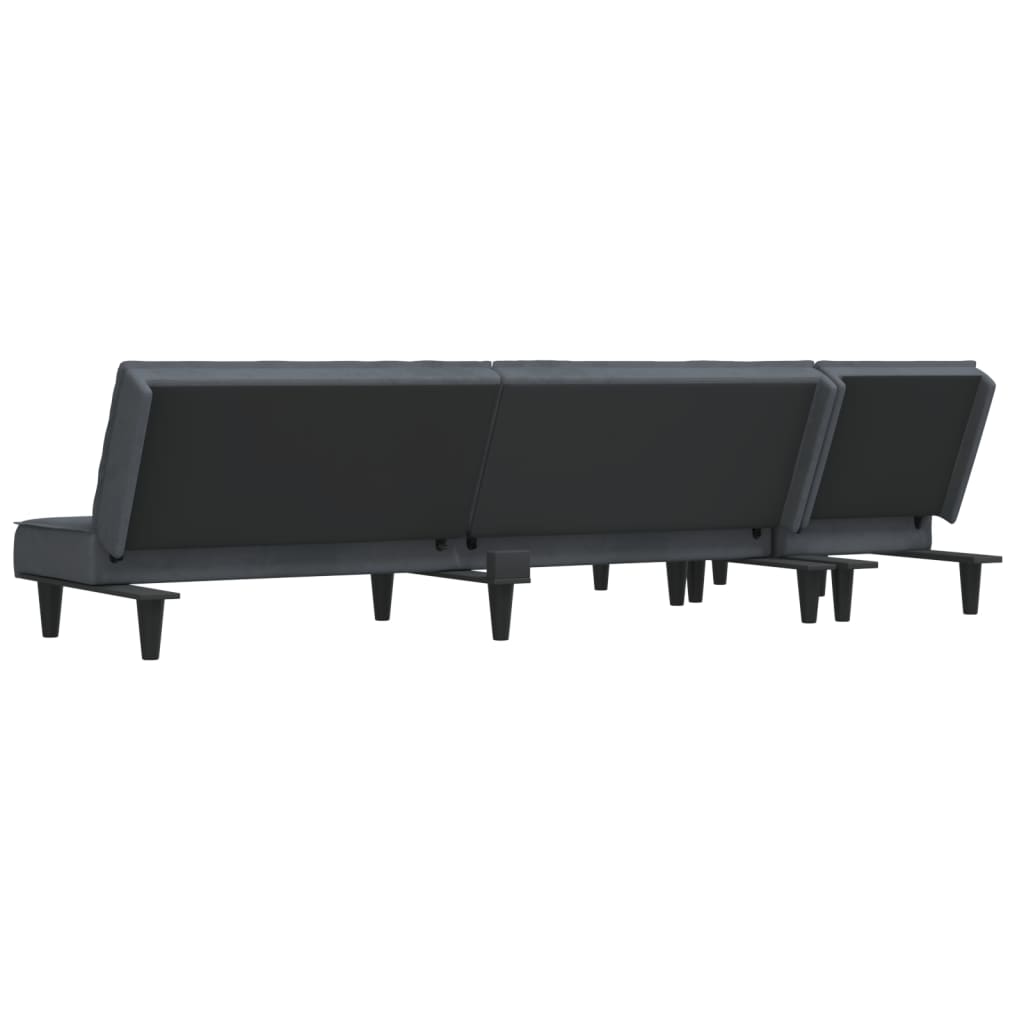L-shaped sofa bed dark grey 255x140x70 cm velvet