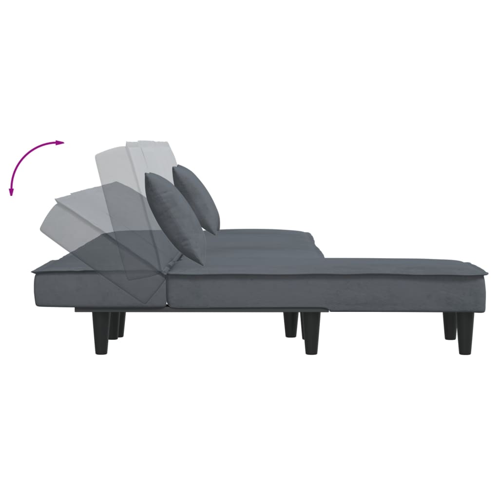 L-shaped sofa bed dark grey 255x140x70 cm velvet
