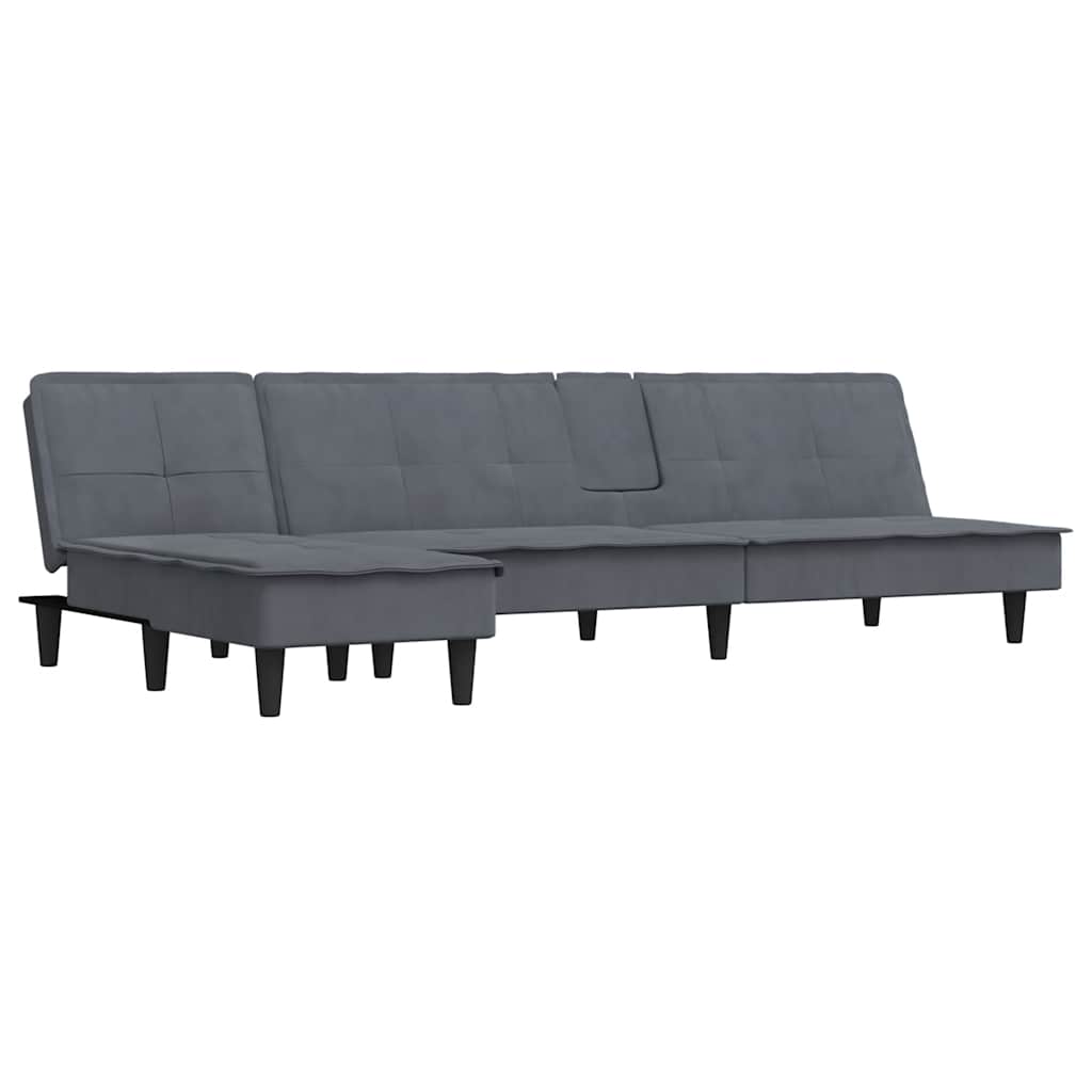 L-shaped sofa bed dark grey 255x140x70 cm velvet