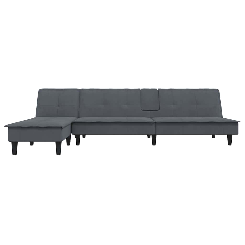 L-shaped sofa bed dark grey 255x140x70 cm velvet