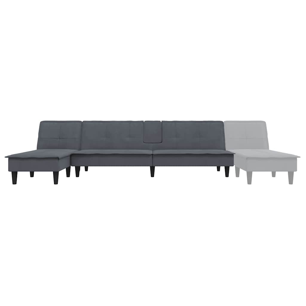 L-shaped sofa bed dark grey 255x140x70 cm velvet