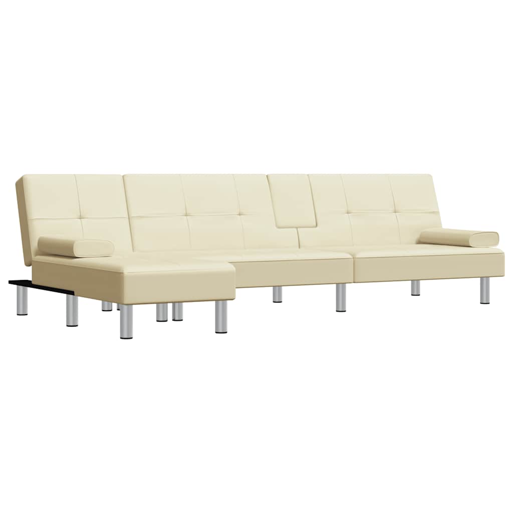 Schlafsofa in L-Form Creme 255x140x70 cm Kunstleder