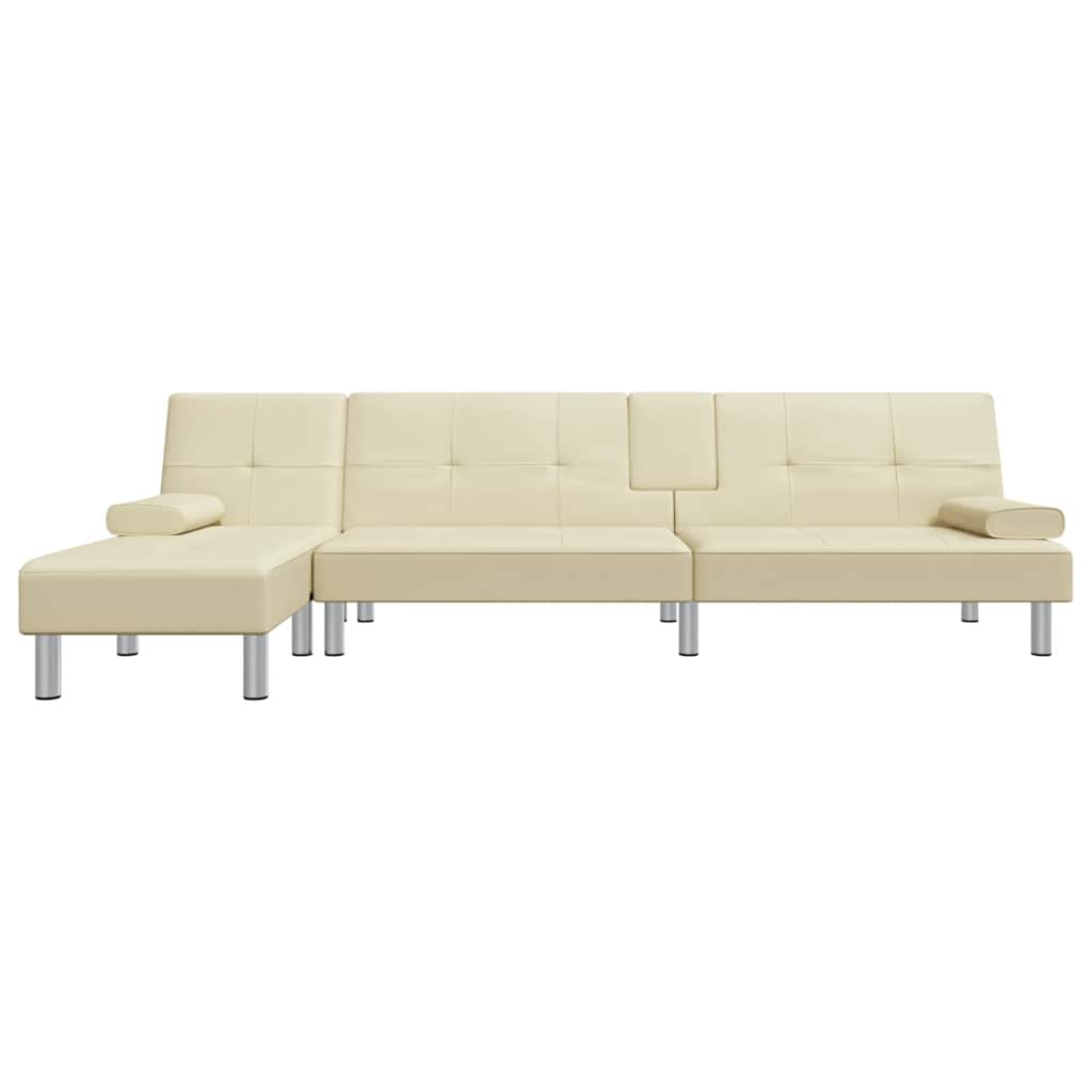 Schlafsofa in L-Form Creme 255x140x70 cm Kunstleder