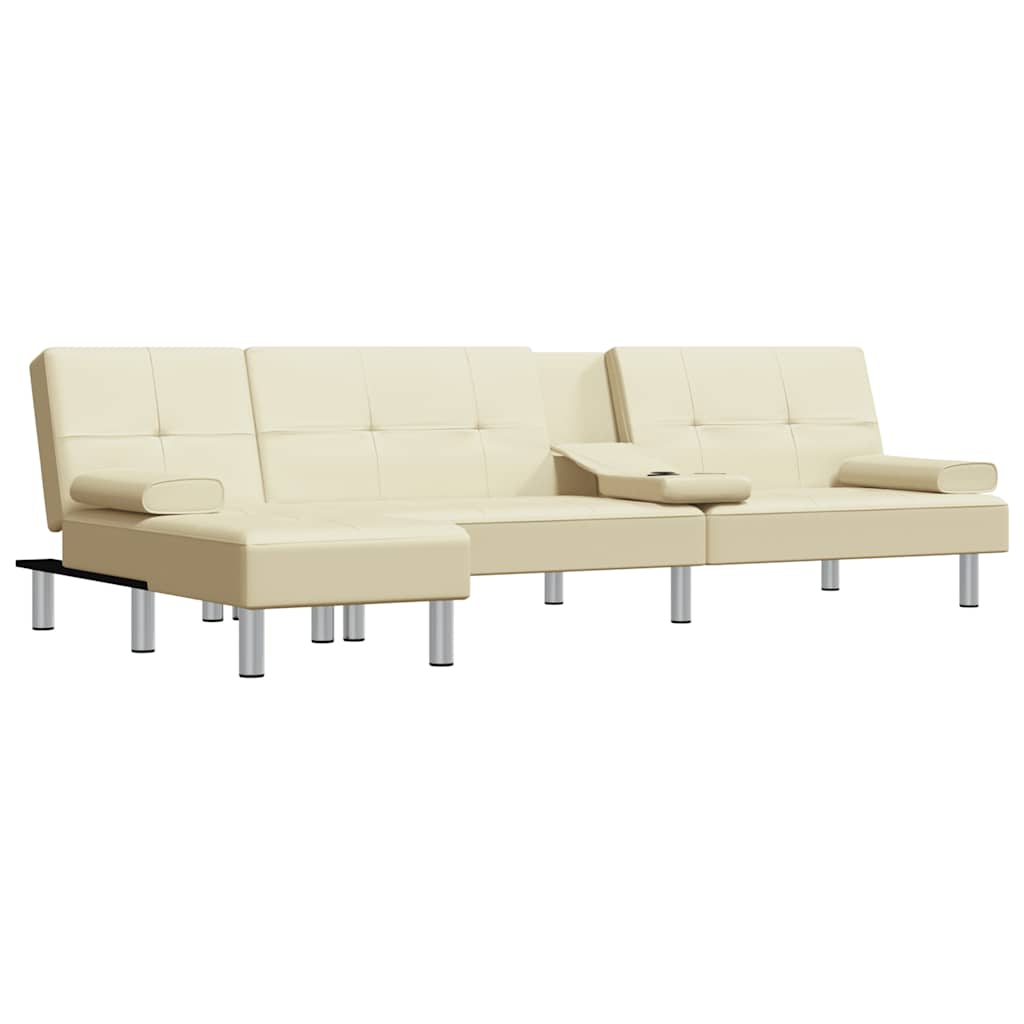 Schlafsofa in L-Form Creme 255x140x70 cm Kunstleder