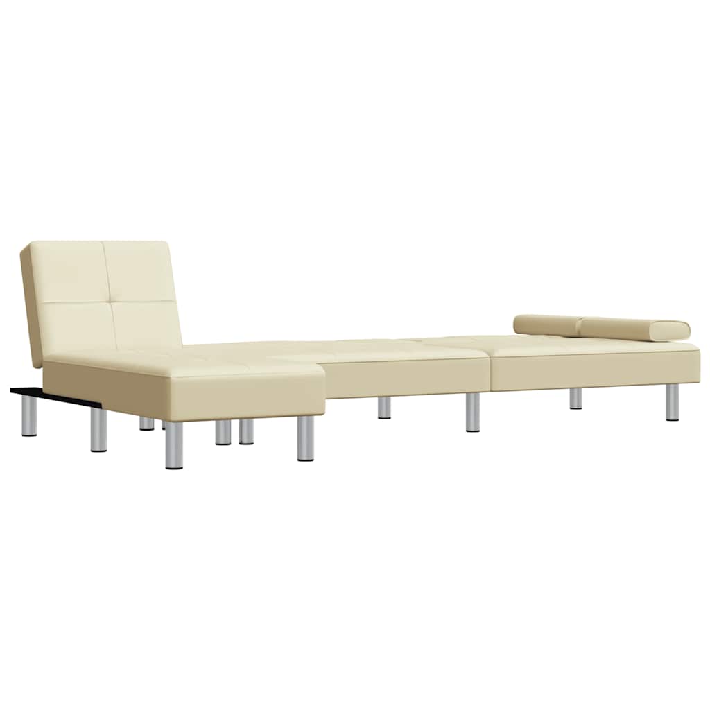 Schlafsofa in L-Form Creme 255x140x70 cm Kunstleder
