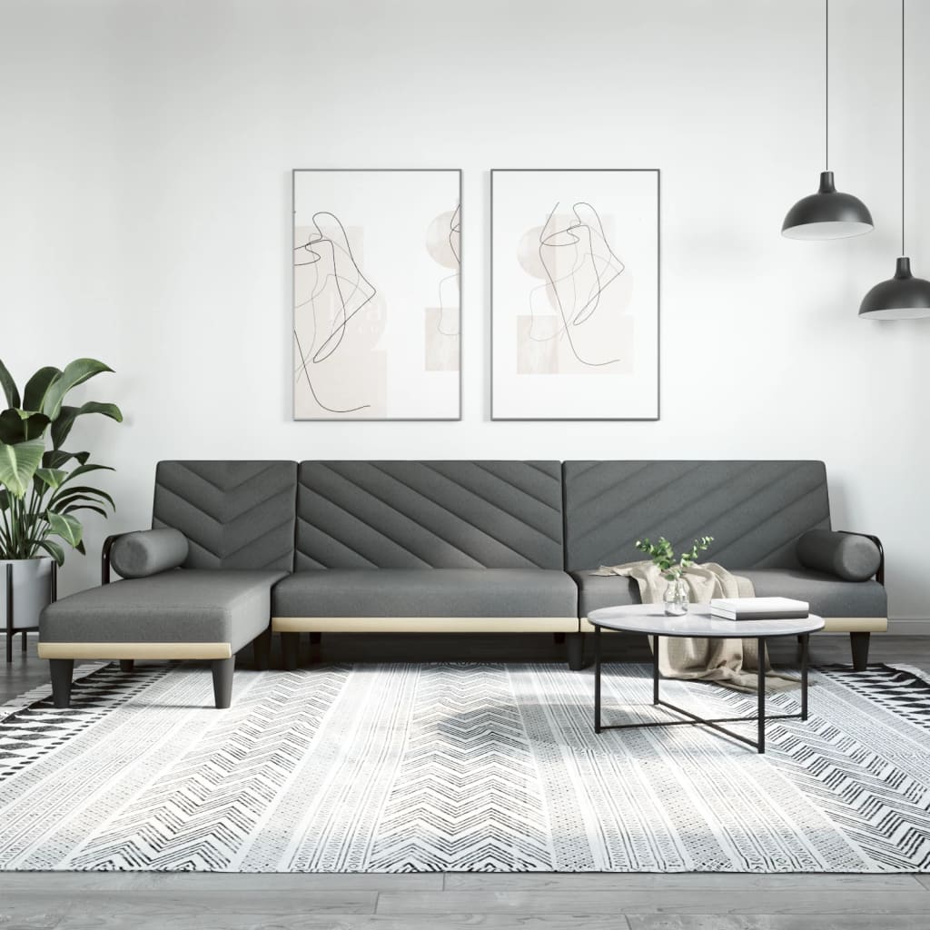 L-shaped sofa bed in dark grey 260x140x70 cm fabric