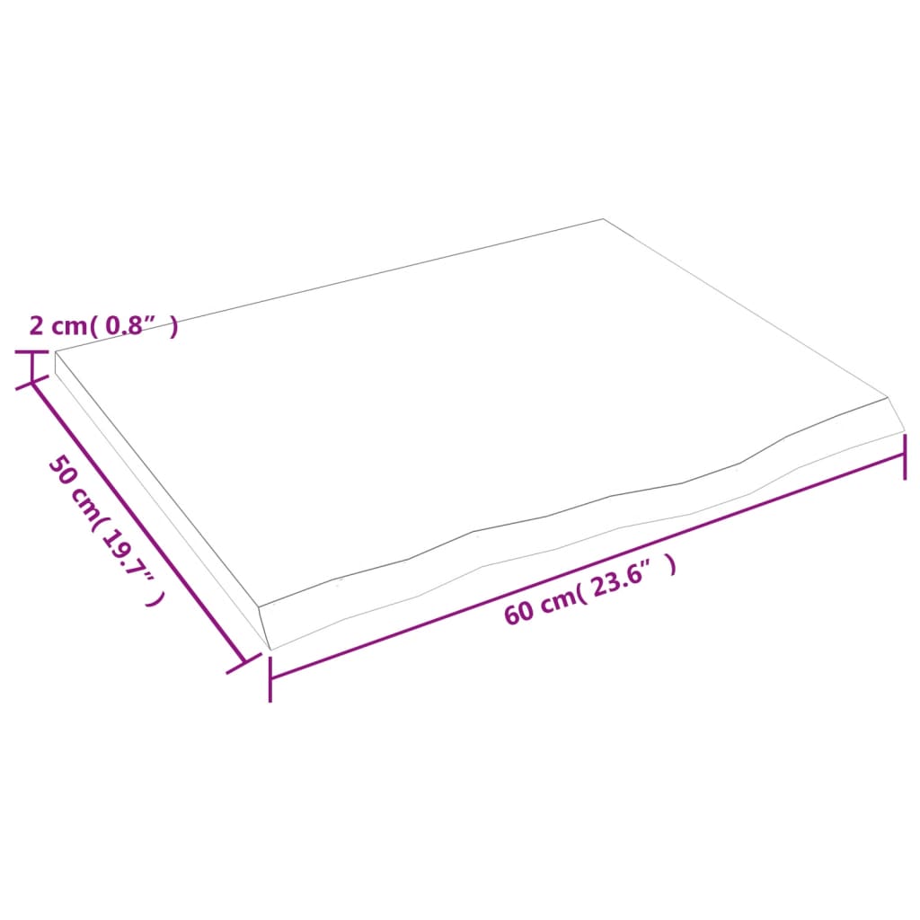 Tischplatte Hellbraun 60x50x2 cm Massivholz Eiche Behandelt