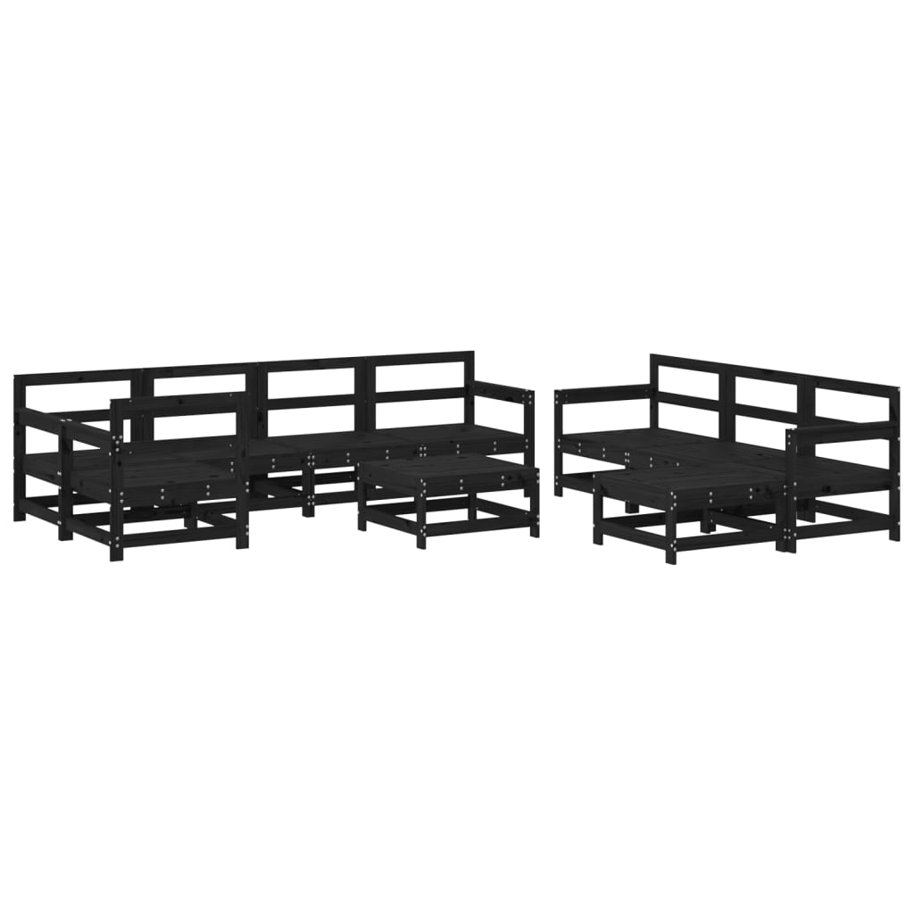 Salon de jardin 10 pièces avec coussins, noir, bois massif