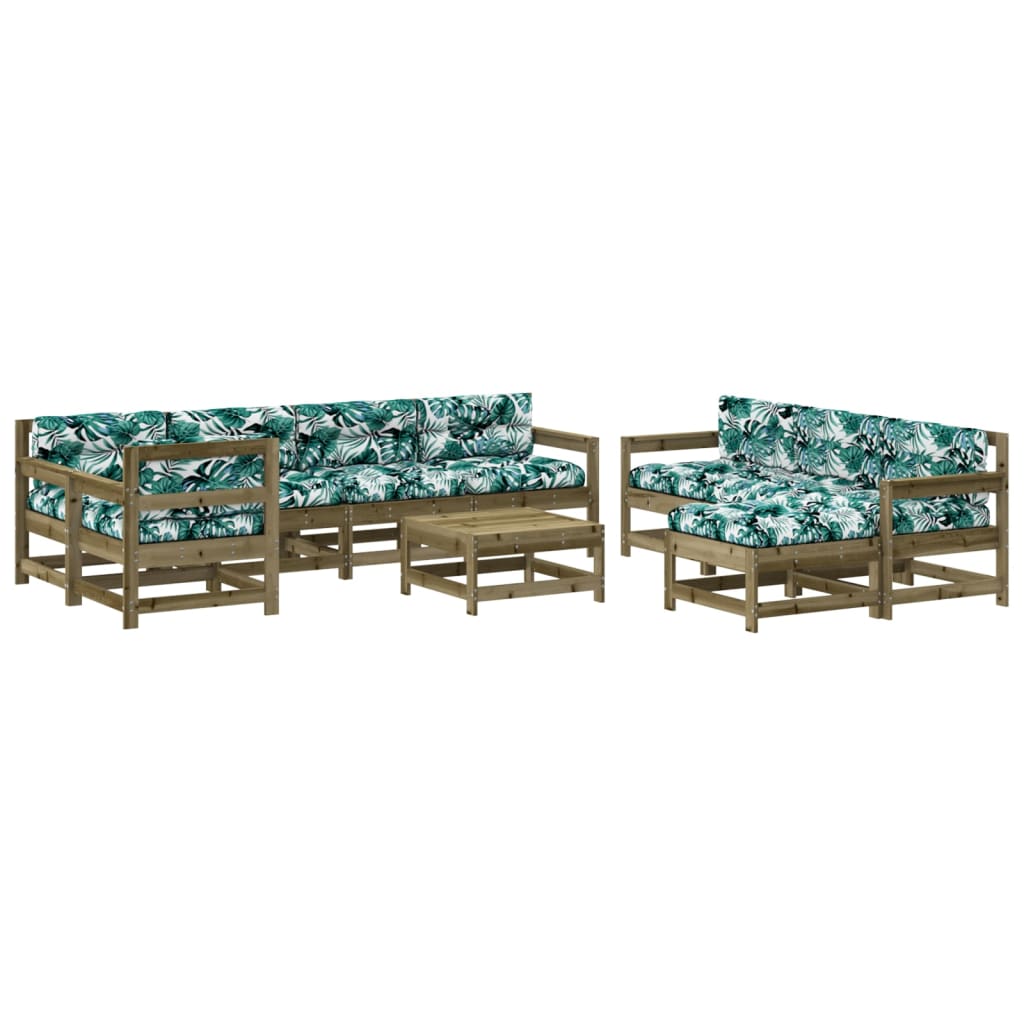 Salon de jardin 10 pièces avec coussins, en pin imprégné