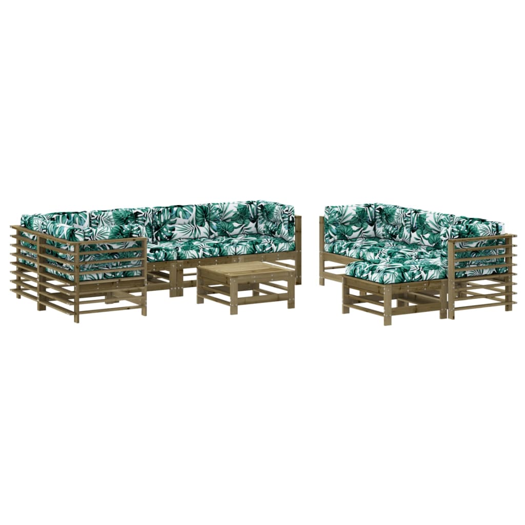 Salon de jardin 10 pièces avec coussins, en pin imprégné